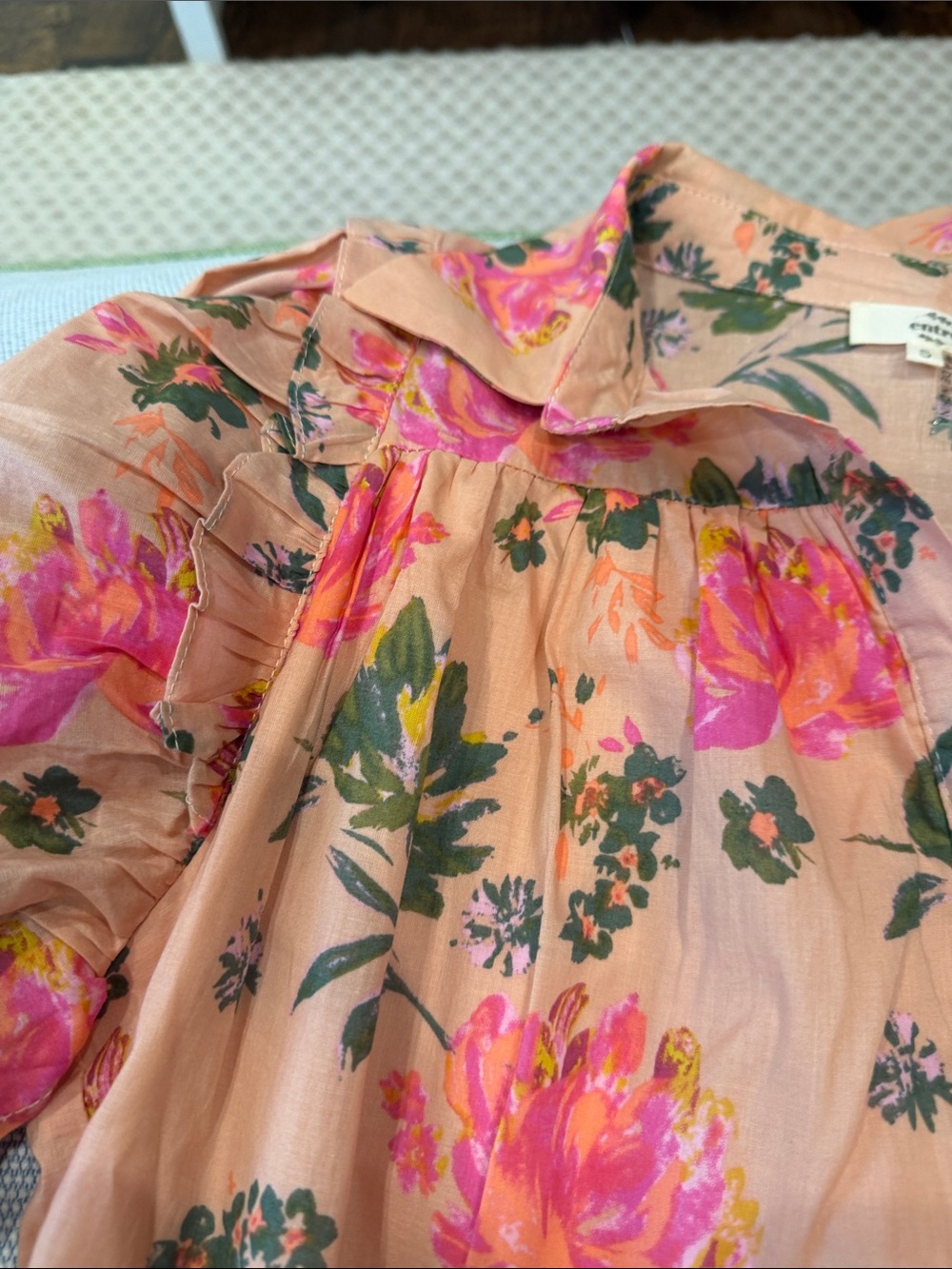 Entro women’s Floral Button-Front Dress in Peach and Pink - Picture 2 of 3